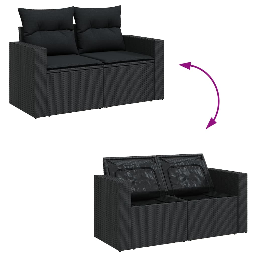 Set mobilier de grădină cu perne, 4 piese, negru, poliratan