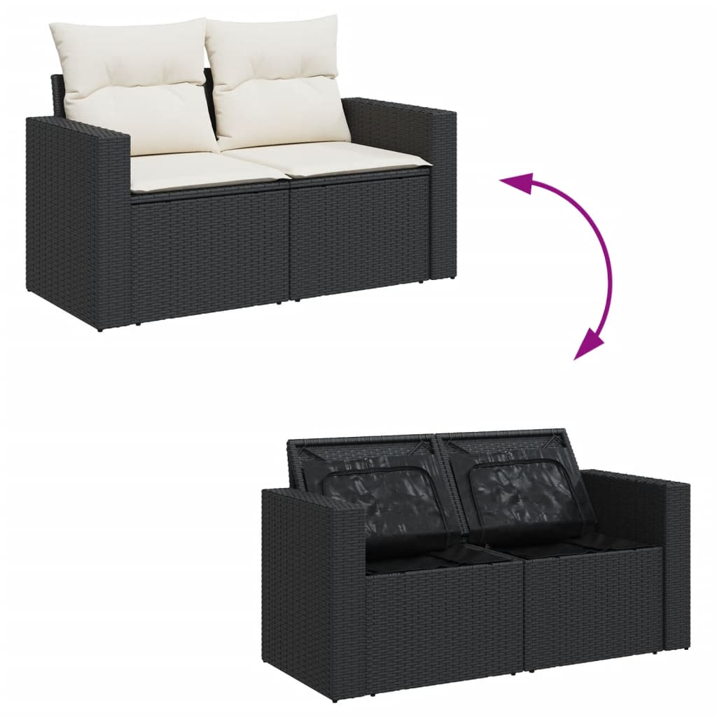 Set mobilier de grădină cu perne, 4 piese, negru, poliratan