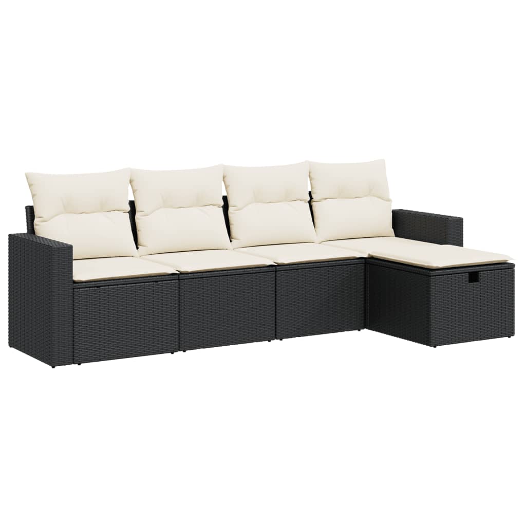 Set mobilier de grădină cu perne, 5 piese, negru, poliratan