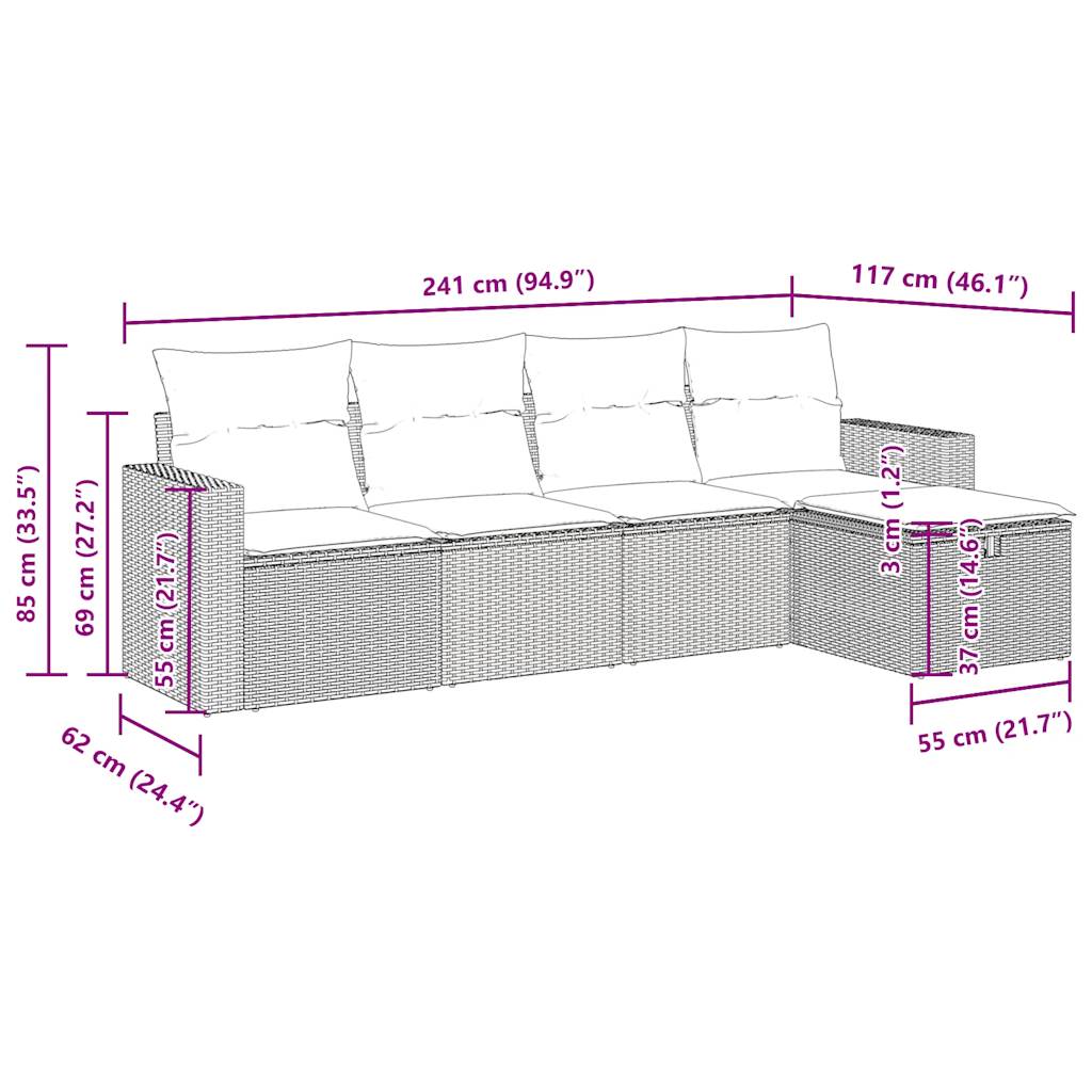 Set canapele de grădină cu perne, 5 piese, bej, poliratan