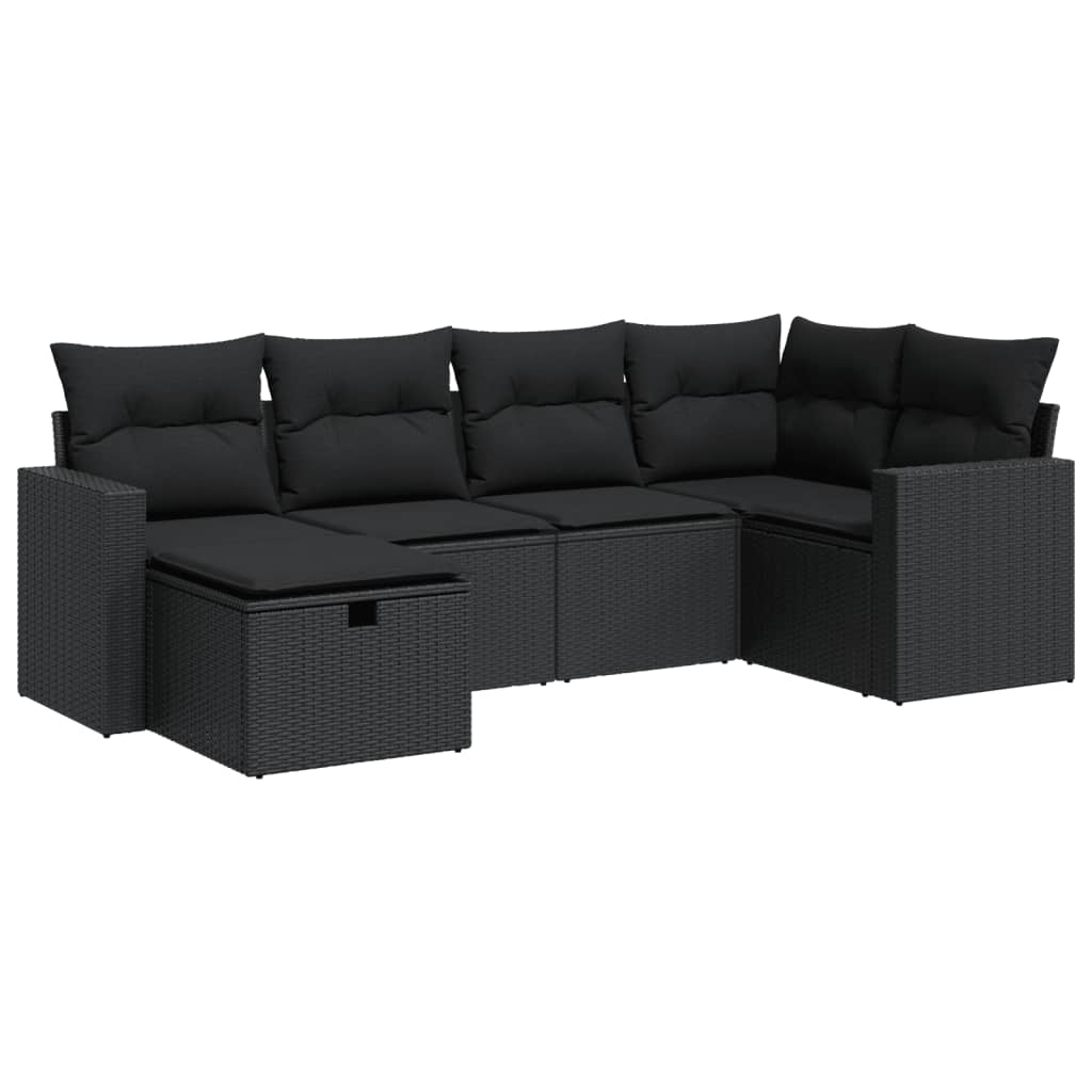 Set mobilier de grădină cu perne, 6 piese, negru, poliratan