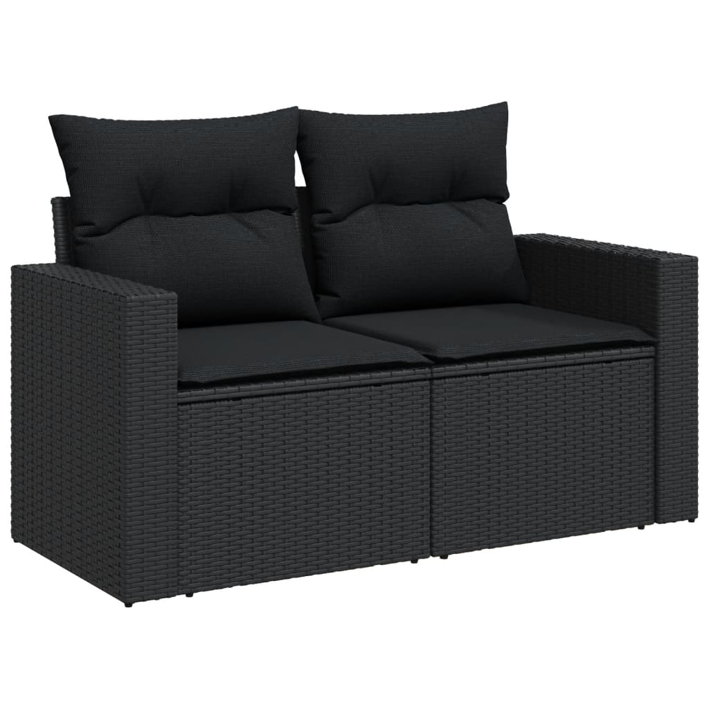 Set mobilier de grădină cu perne, 6 piese, negru, poliratan