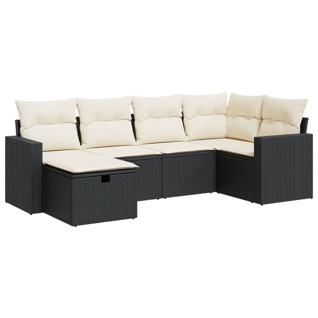 Set mobilier de grădină cu perne, 6 piese, negru, poliratan