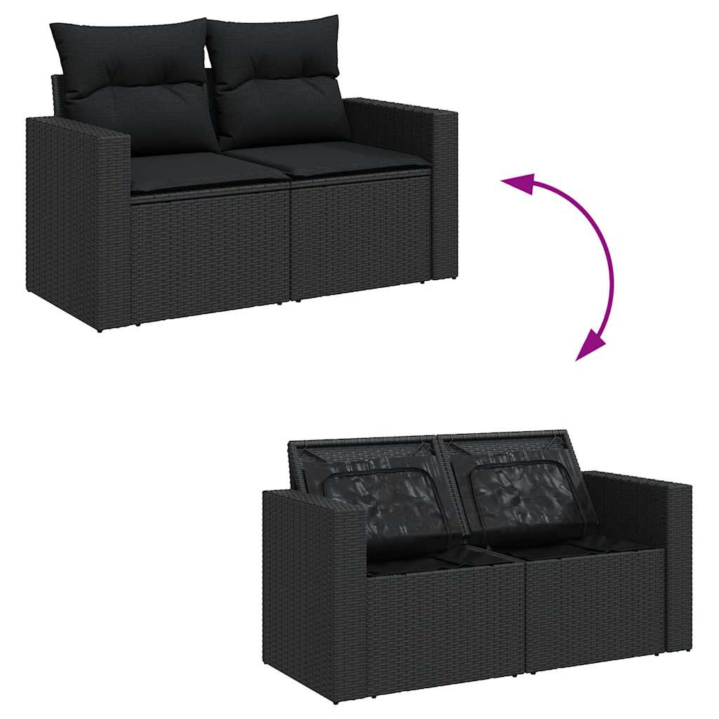 Set canapele de grădină cu perne, 7 piese, negru, poliratan