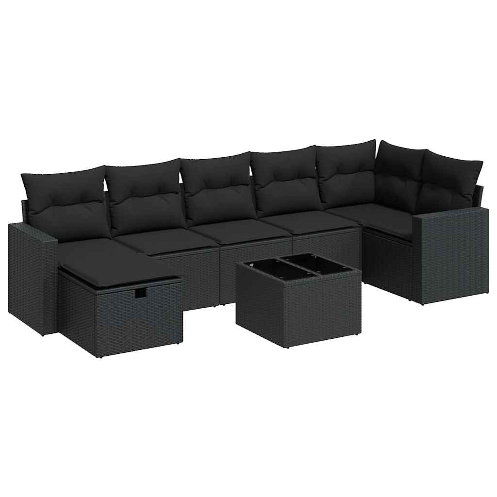 Set mobilier de grădină cu perne, 8 piese, negru, poliratan