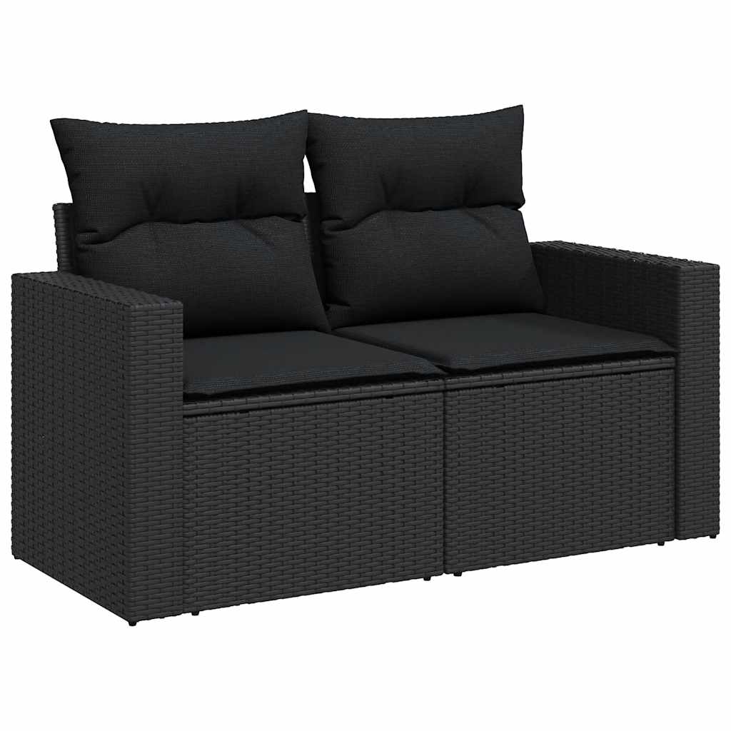 Set mobilier de grădină cu perne, 8 piese, negru, poliratan