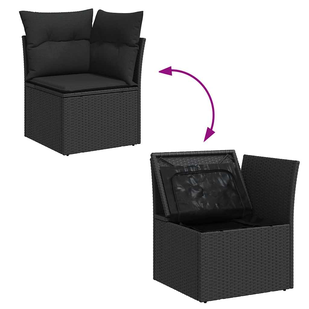 Set mobilier de grădină cu perne, 8 piese, negru, poliratan