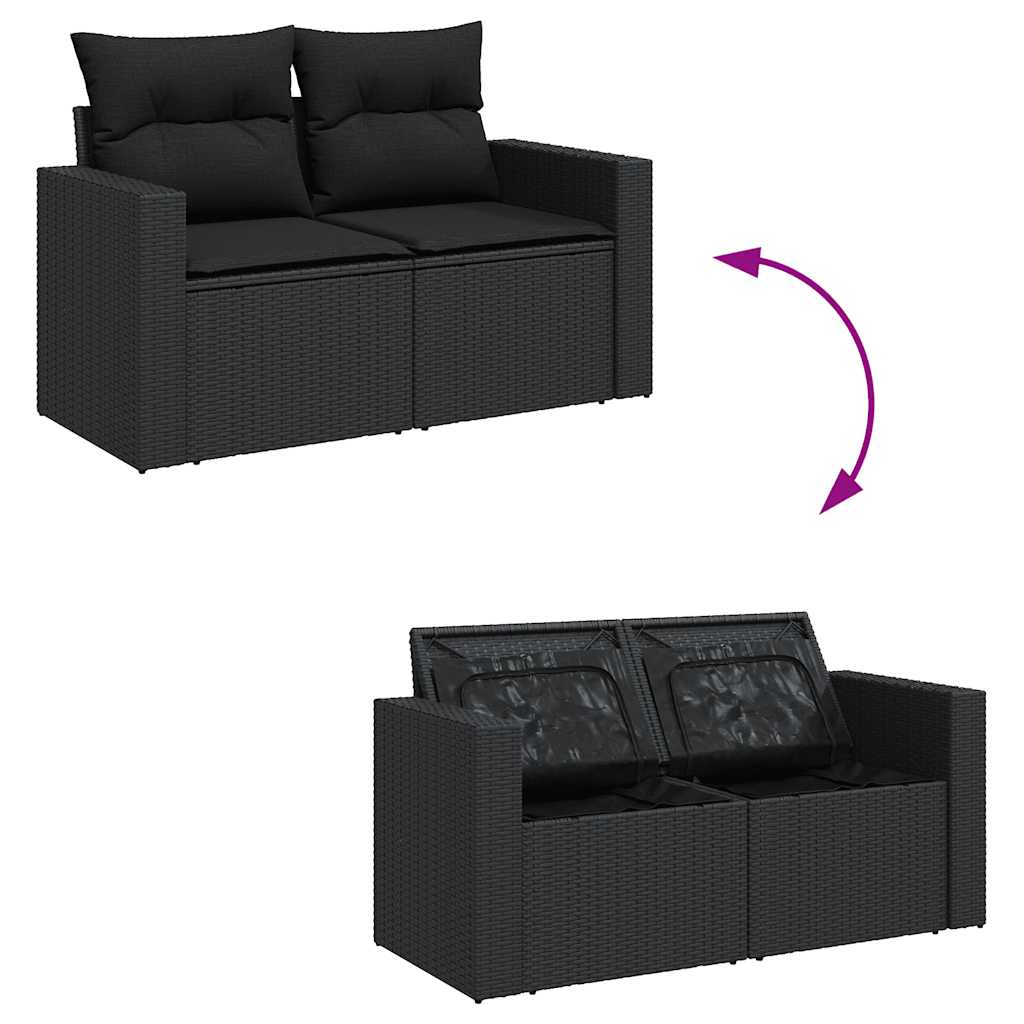 Set mobilier de grădină cu perne, 8 piese, negru, poliratan