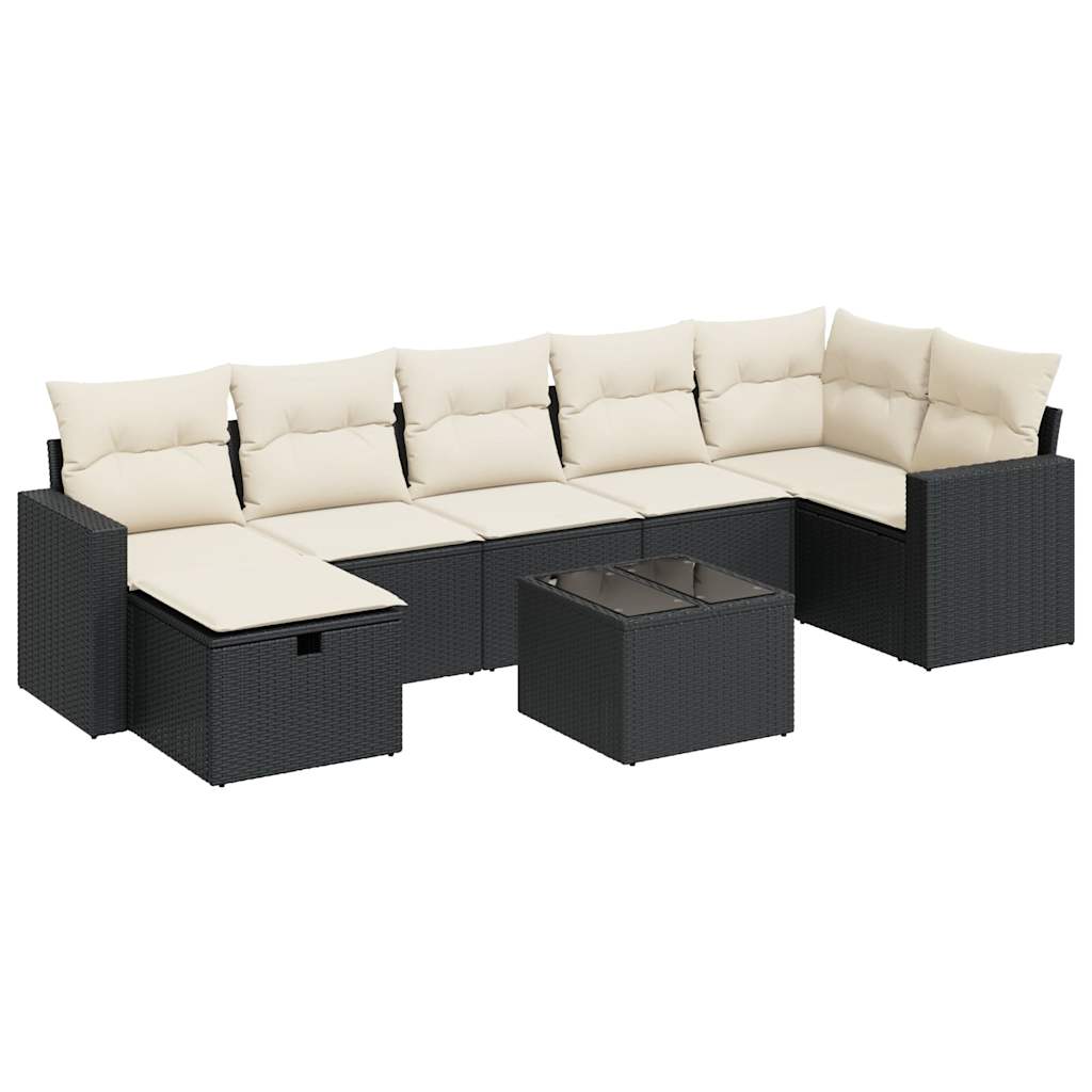 Set mobilier de grădină cu perne, 8 piese, negru, poliratan