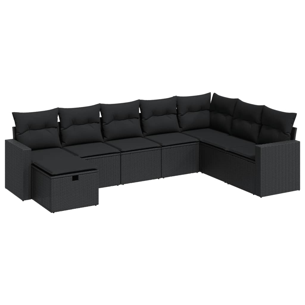 Set mobilier de grădină cu perne, 8 piese, negru, poliratan