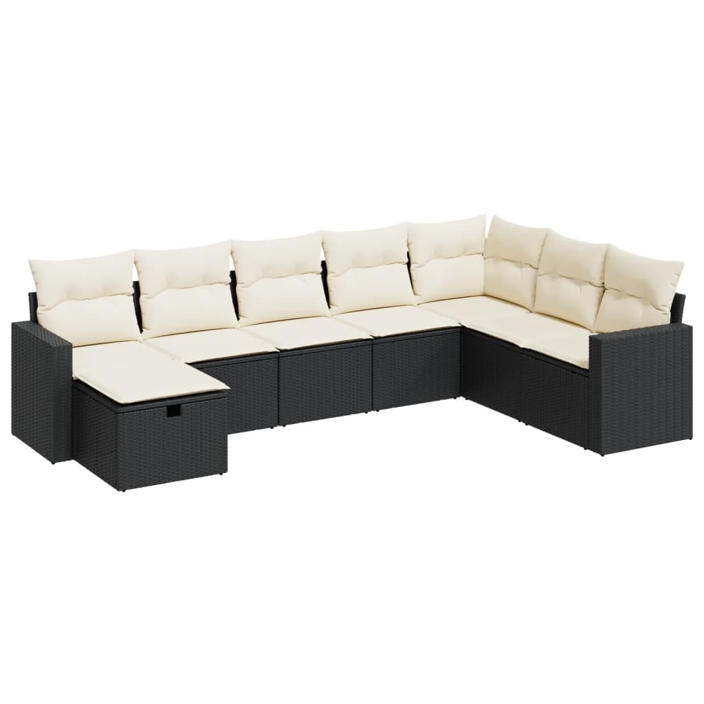 Set mobilier de grădină cu perne, 8 piese, negru, poliratan