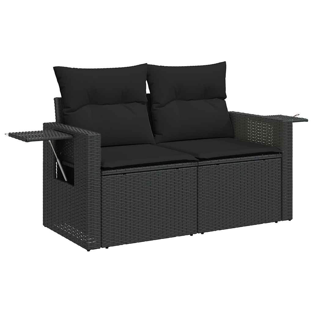 Set mobilier de grădină cu perne, 4 piese, negru, poliratan