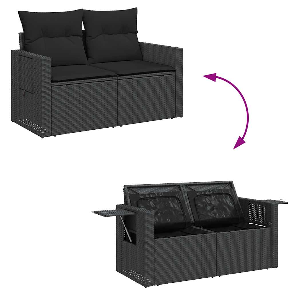 Set mobilier de grădină cu perne, 4 piese, negru, poliratan