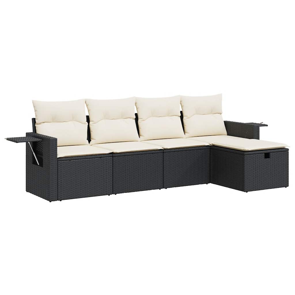 Set mobilier de grădină cu perne, 5 piese, negru, poliratan