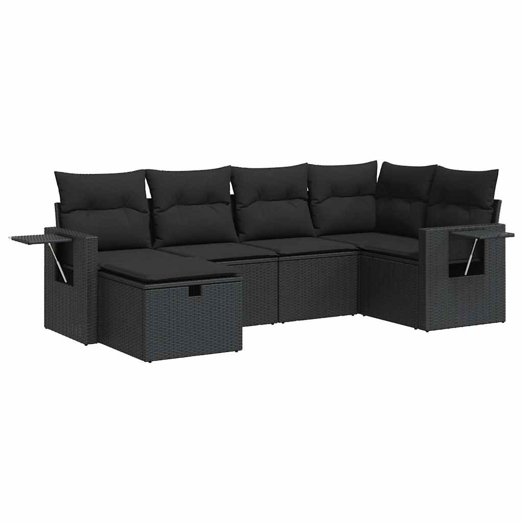 Set mobilier de grădină cu perne, 6 piese, negru, poliratan