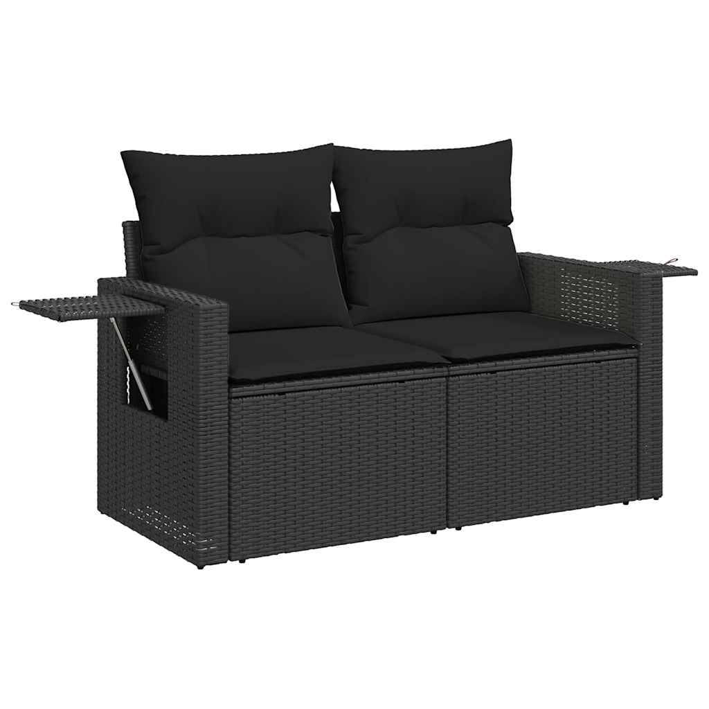 Set mobilier de grădină cu perne, 6 piese, negru, poliratan