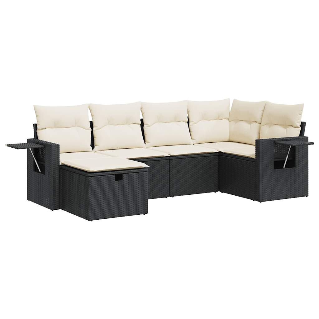 Set mobilier de grădină cu perne, 6 piese, negru, poliratan