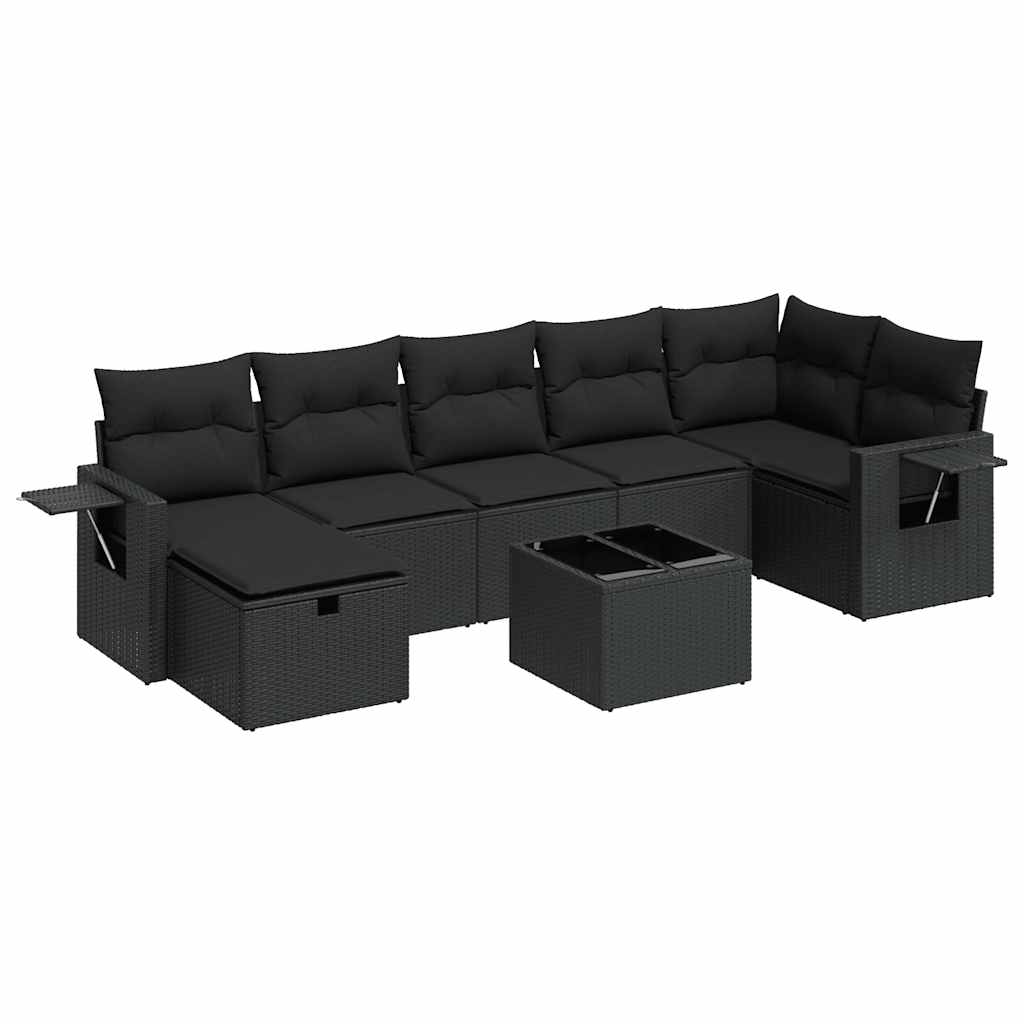 Set mobilier de grădină cu perne, 8 piese, negru, poliratan