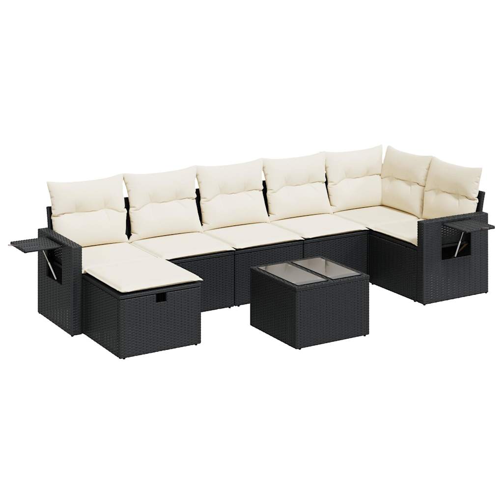 Set mobilier de grădină cu perne, 8 piese, negru, poliratan