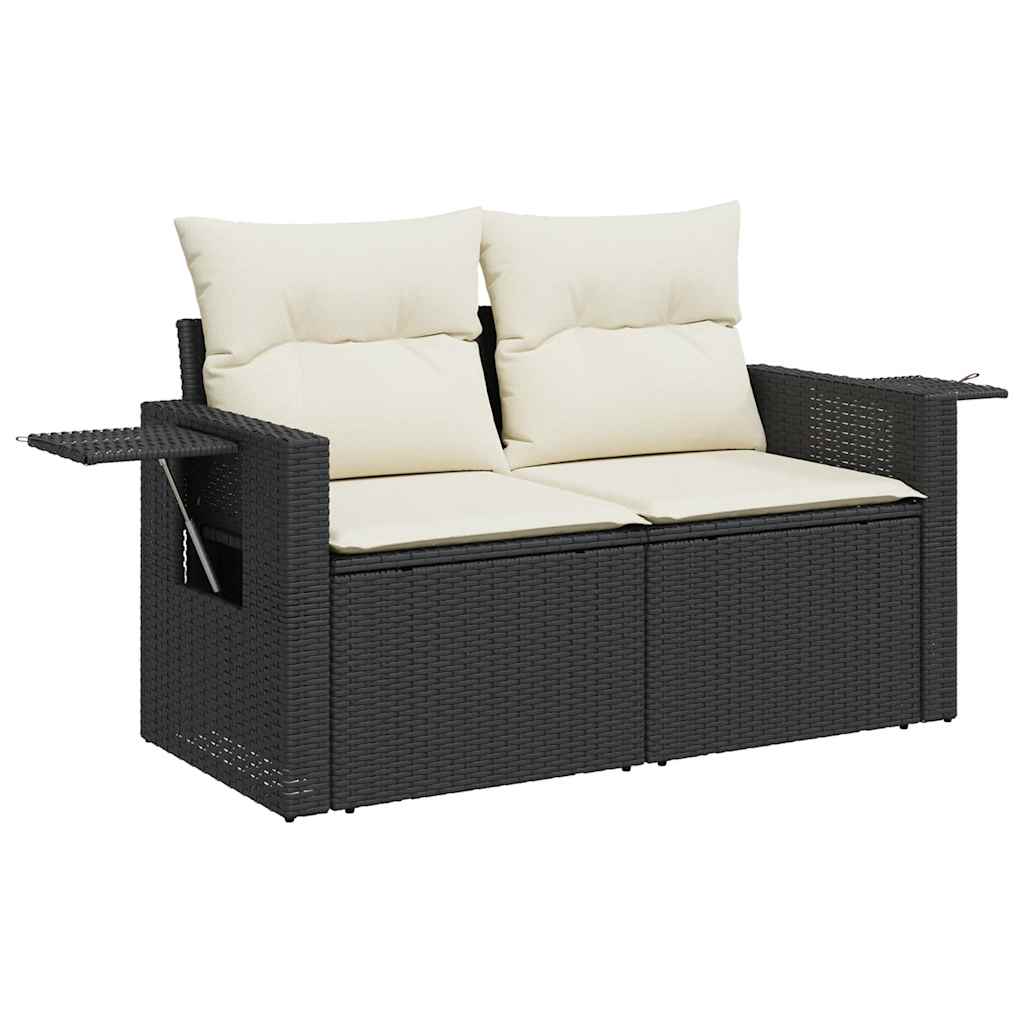 Set mobilier de grădină cu perne, 8 piese, negru, poliratan