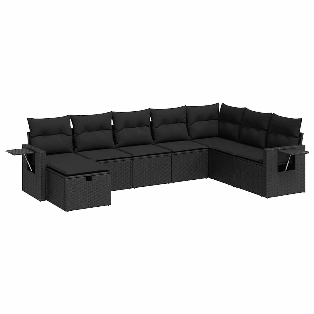 Set mobilier de grădină cu perne, 8 piese, negru, poliratan