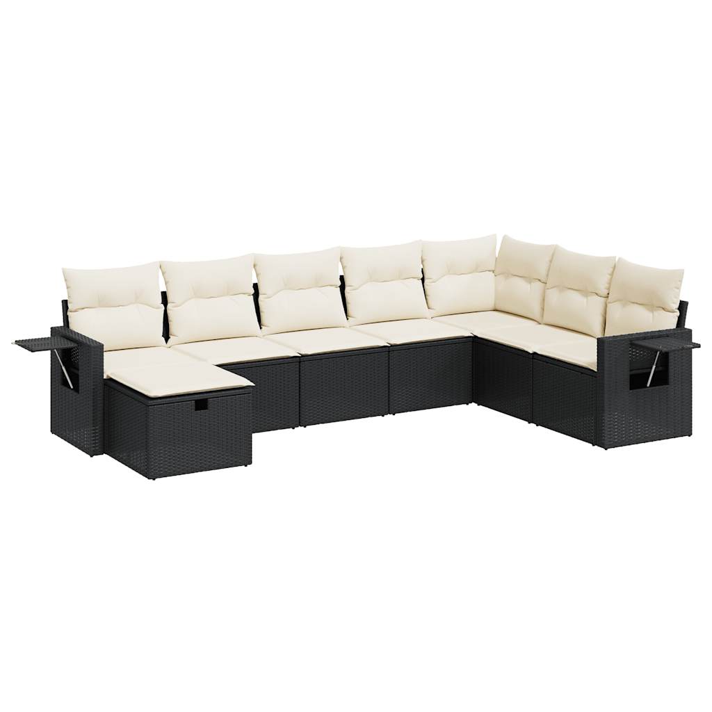 Set mobilier de grădină cu perne, 8 piese, negru, poliratan