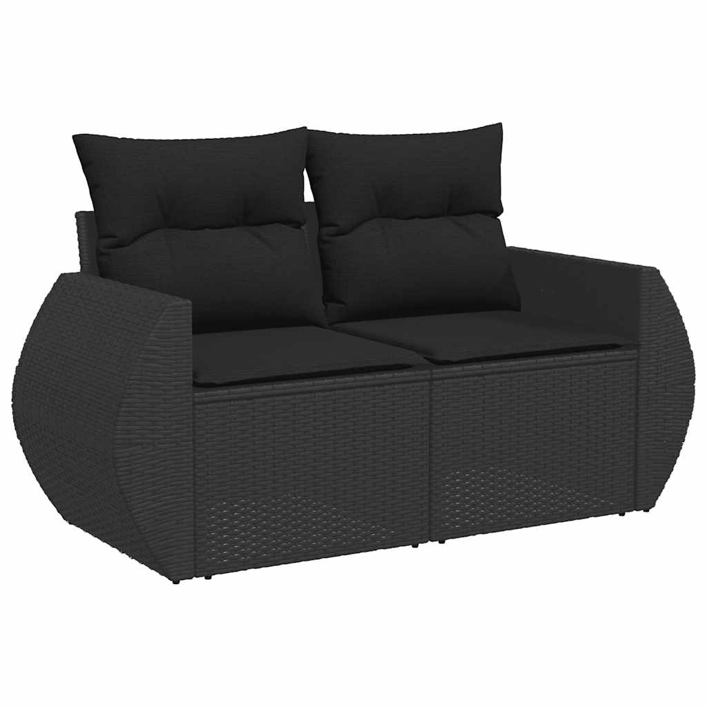 Set mobilier de grădină cu perne, 4 piese, negru, poliratan