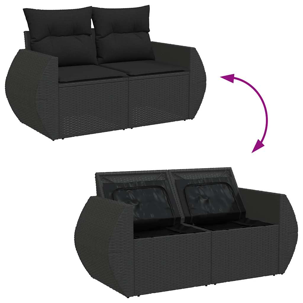 Set mobilier de grădină cu perne, 4 piese, negru, poliratan