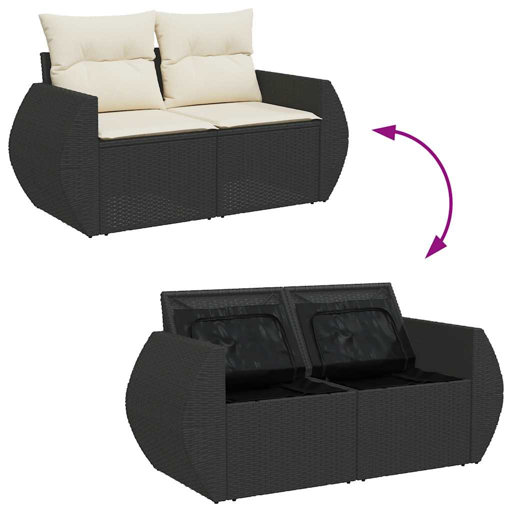 Set mobilier de grădină cu perne, 4 piese, negru, poliratan