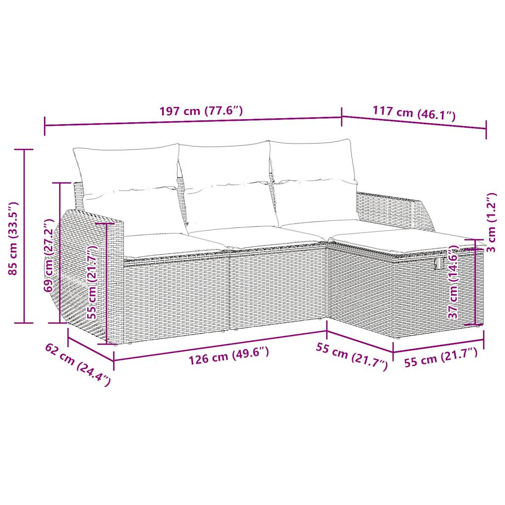 Set canapele de grădină, 4 piese, cu perne, bej, poliratan