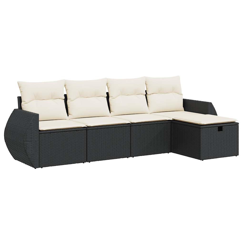 Set mobilier de grădină cu perne, 5 piese, negru, poliratan