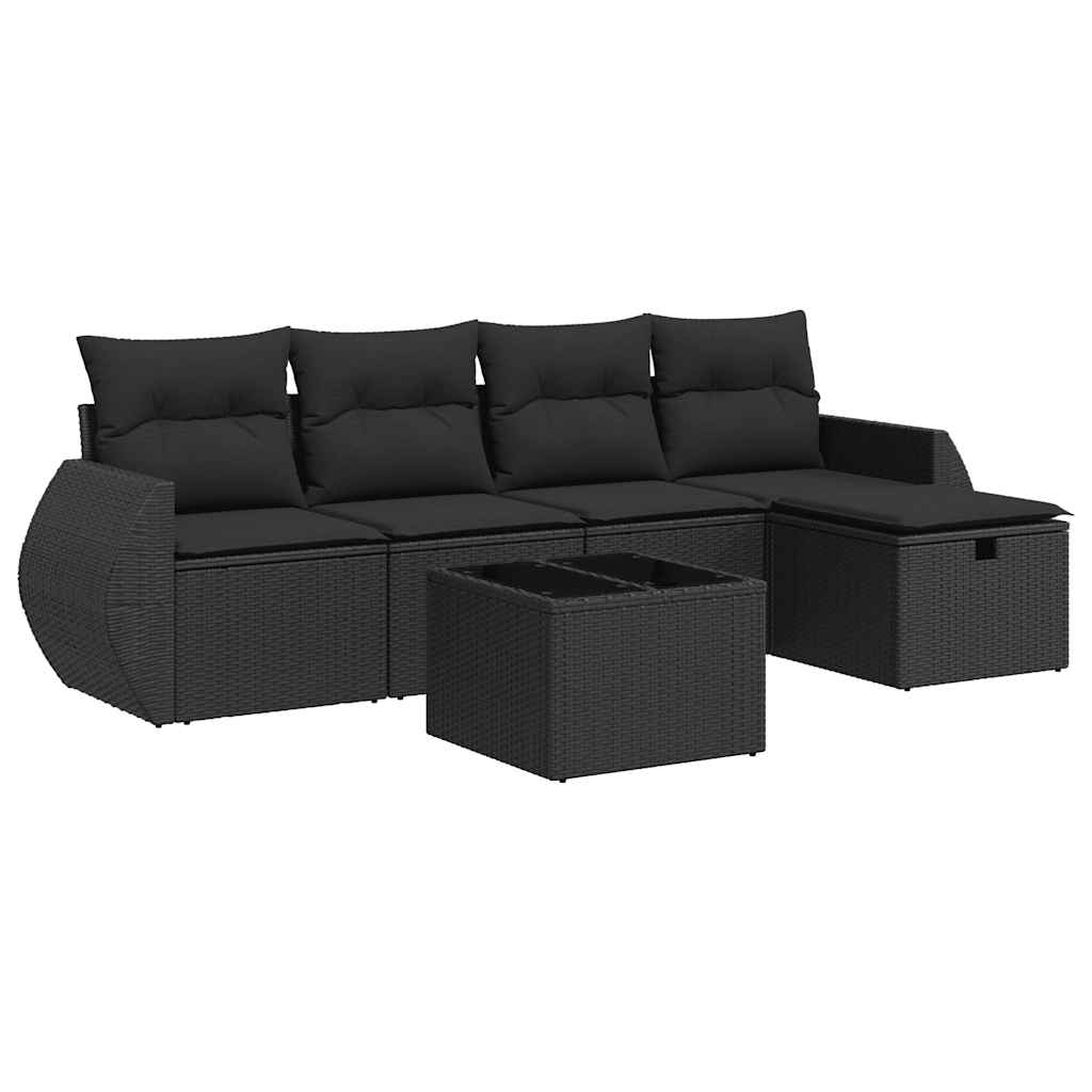 Set mobilier de grădină cu perne, 6 piese, negru, poliratan