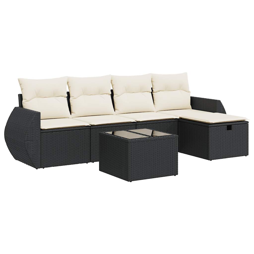 Set mobilier de grădină cu perne, 6 piese, negru, poliratan