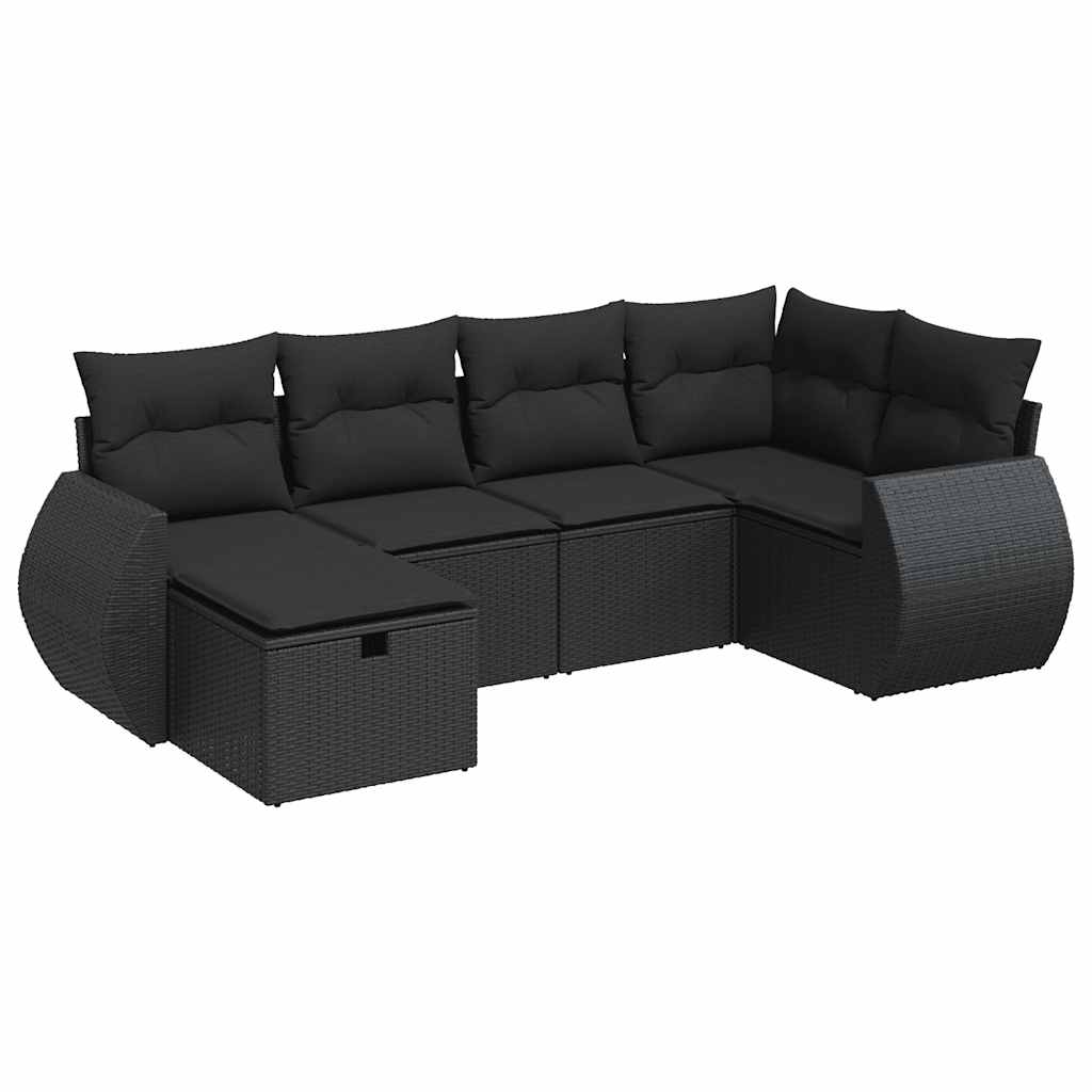 Set mobilier de grădină cu perne, 6 piese, negru, poliratan