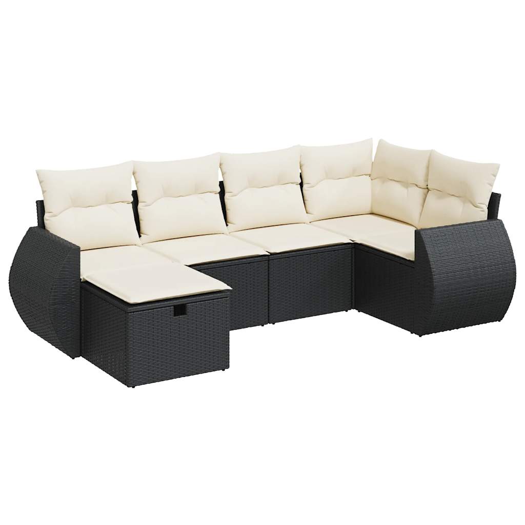 Set mobilier de grădină cu perne, 6 piese, negru, poliratan