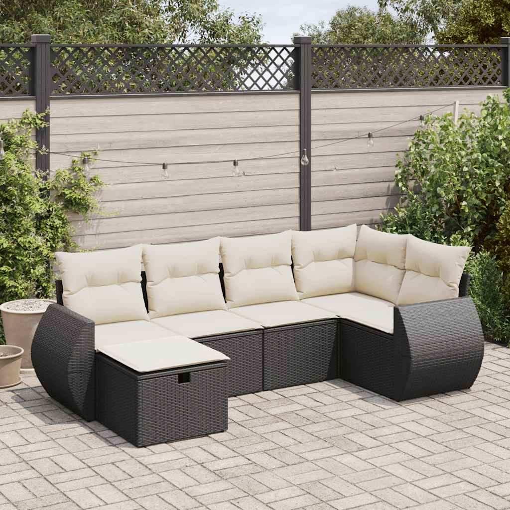 Set mobilier de grădină cu perne, 6 piese, negru, poliratan