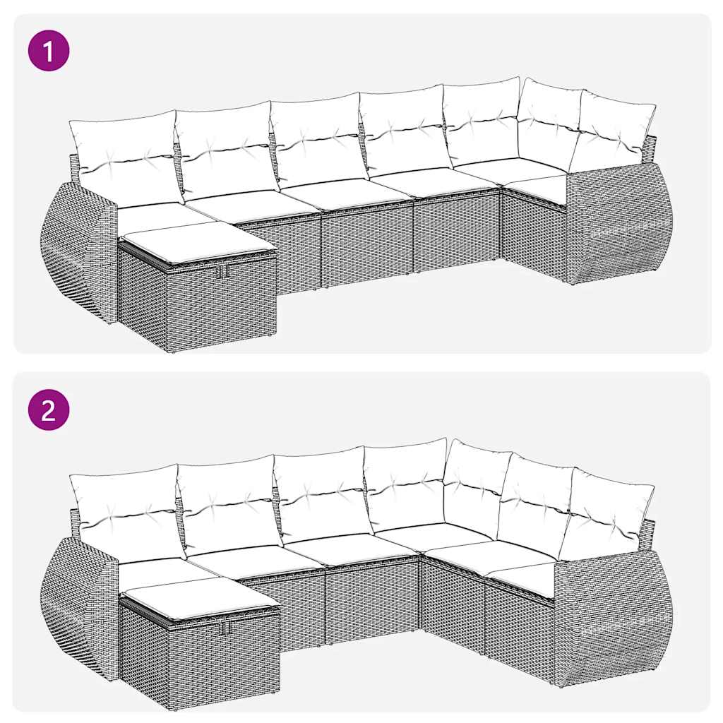 Set canapele de grădină cu perne, 7 piese, negru, poliratan