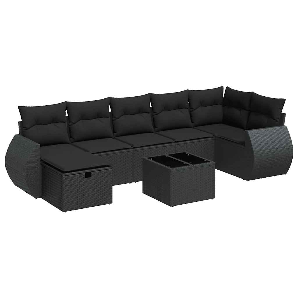 Set mobilier de grădină cu perne, 8 piese, negru, poliratan