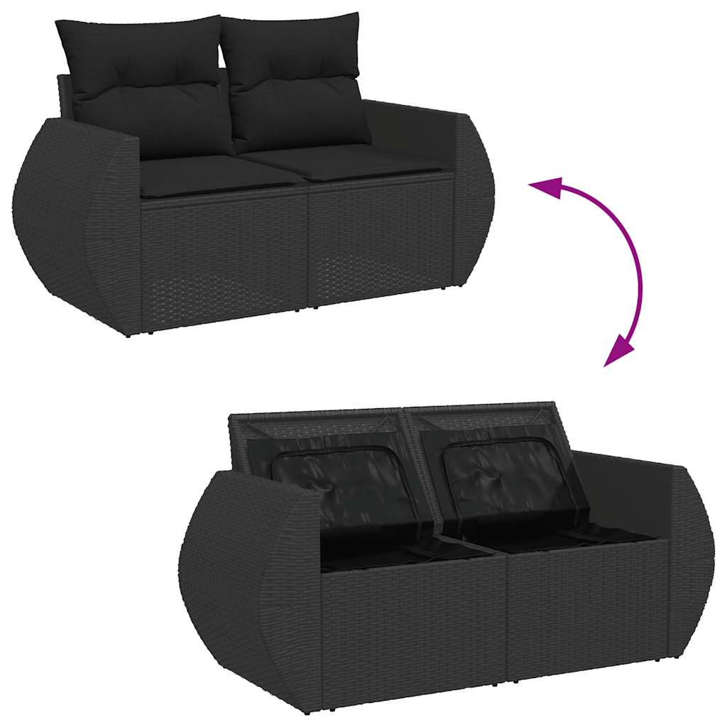 Set mobilier de grădină cu perne, 8 piese, negru, poliratan