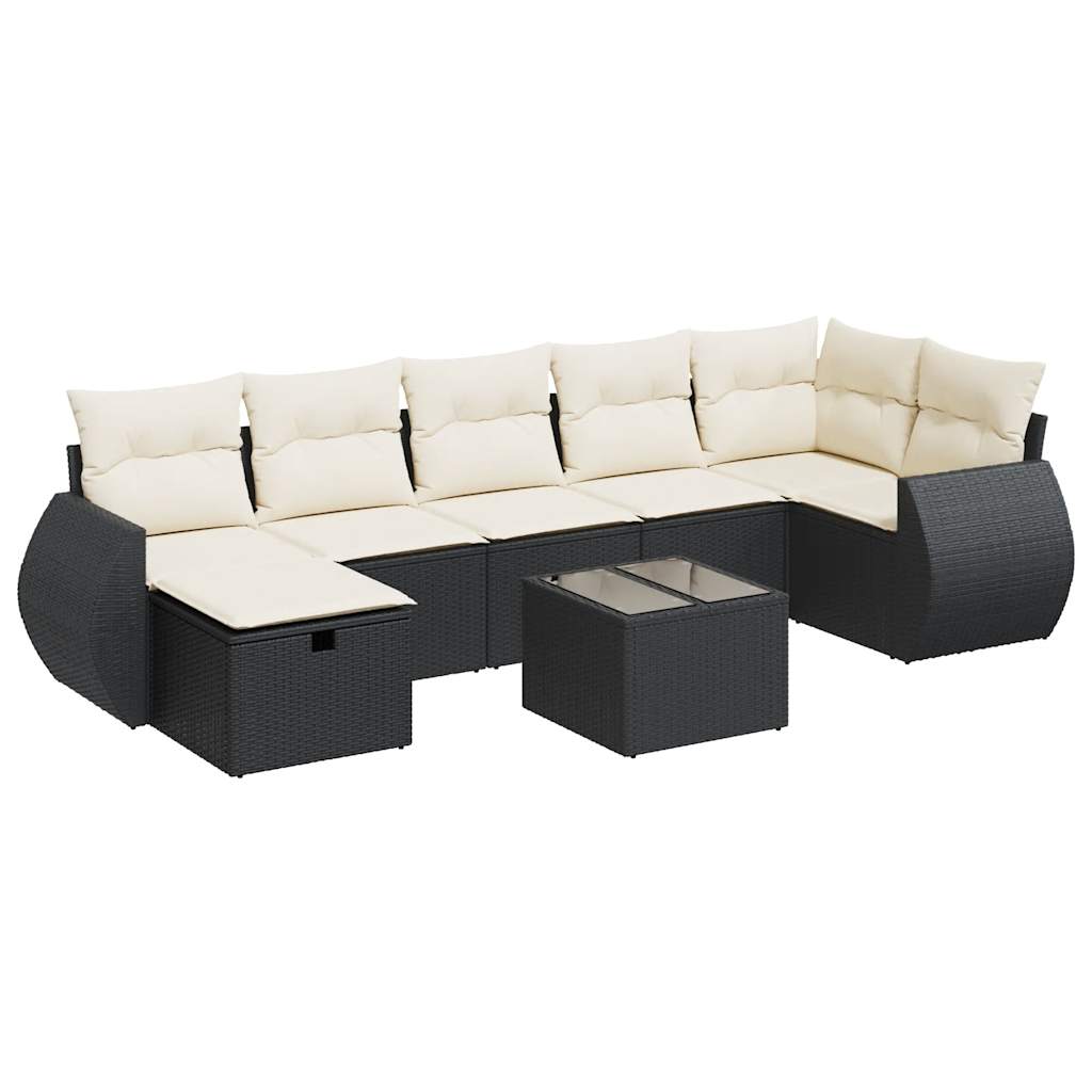 Set mobilier de grădină cu perne, 8 piese, negru, poliratan