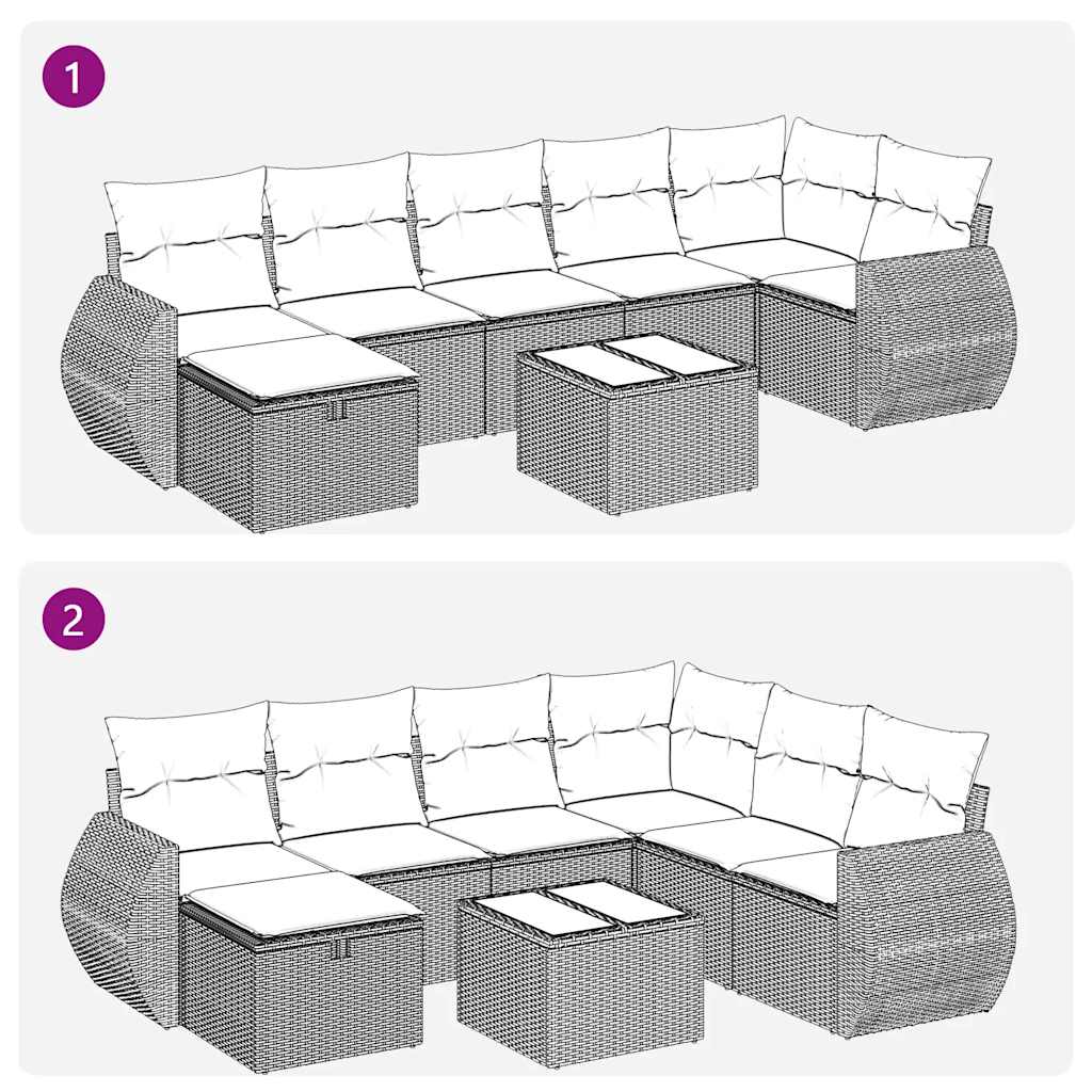 Set mobilier de grădină cu perne, 8 piese gri deschis poliratan