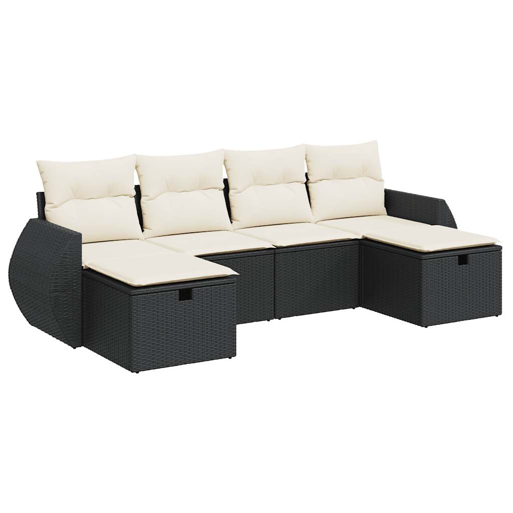 Set mobilier de grădină cu perne, 6 piese, negru, poliratan