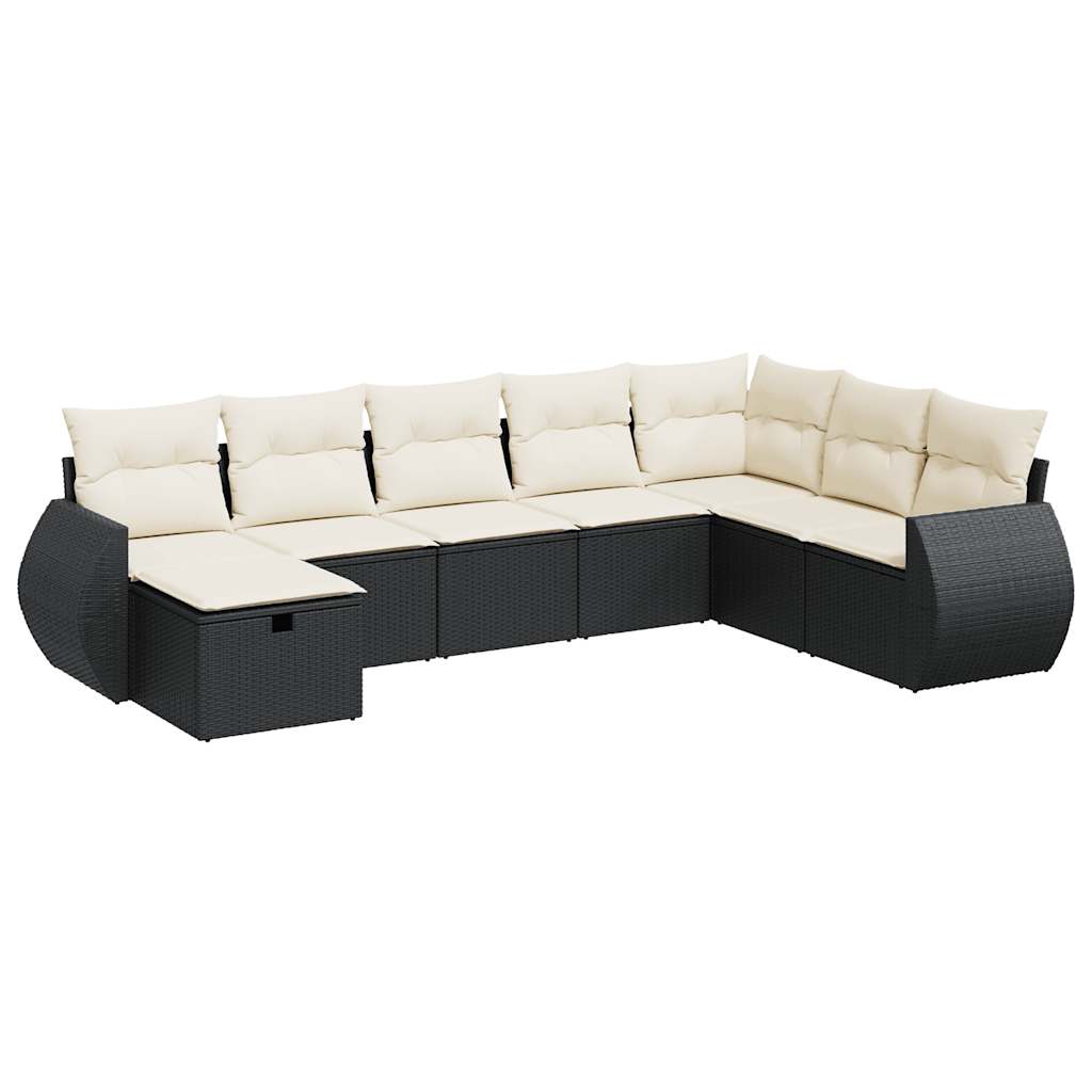 Set mobilier de grădină cu perne, 8 piese, negru, poliratan