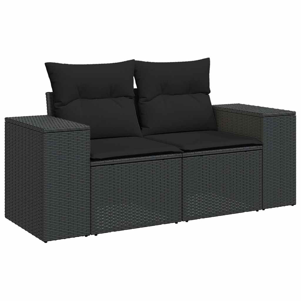 Set mobilier de grădină cu perne, 4 piese, negru, poliratan