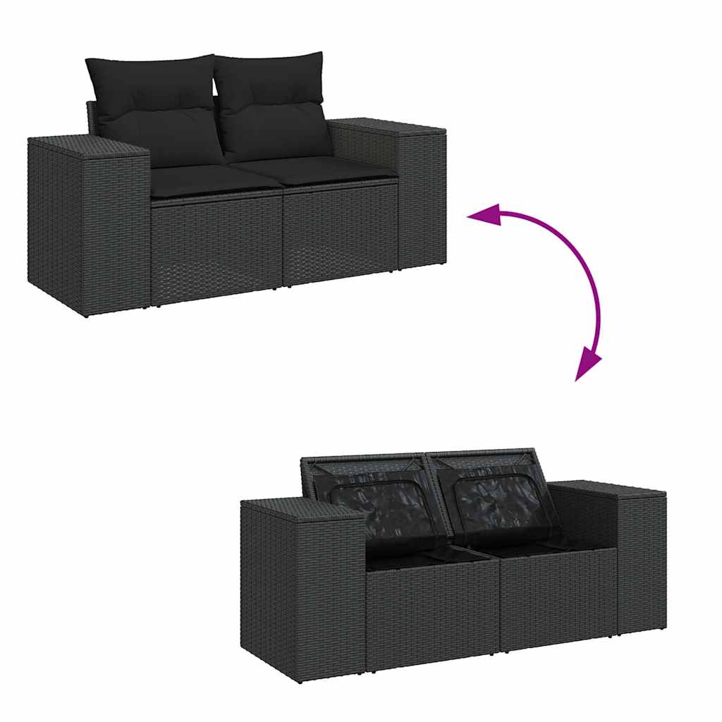 Set mobilier de grădină cu perne, 4 piese, negru, poliratan