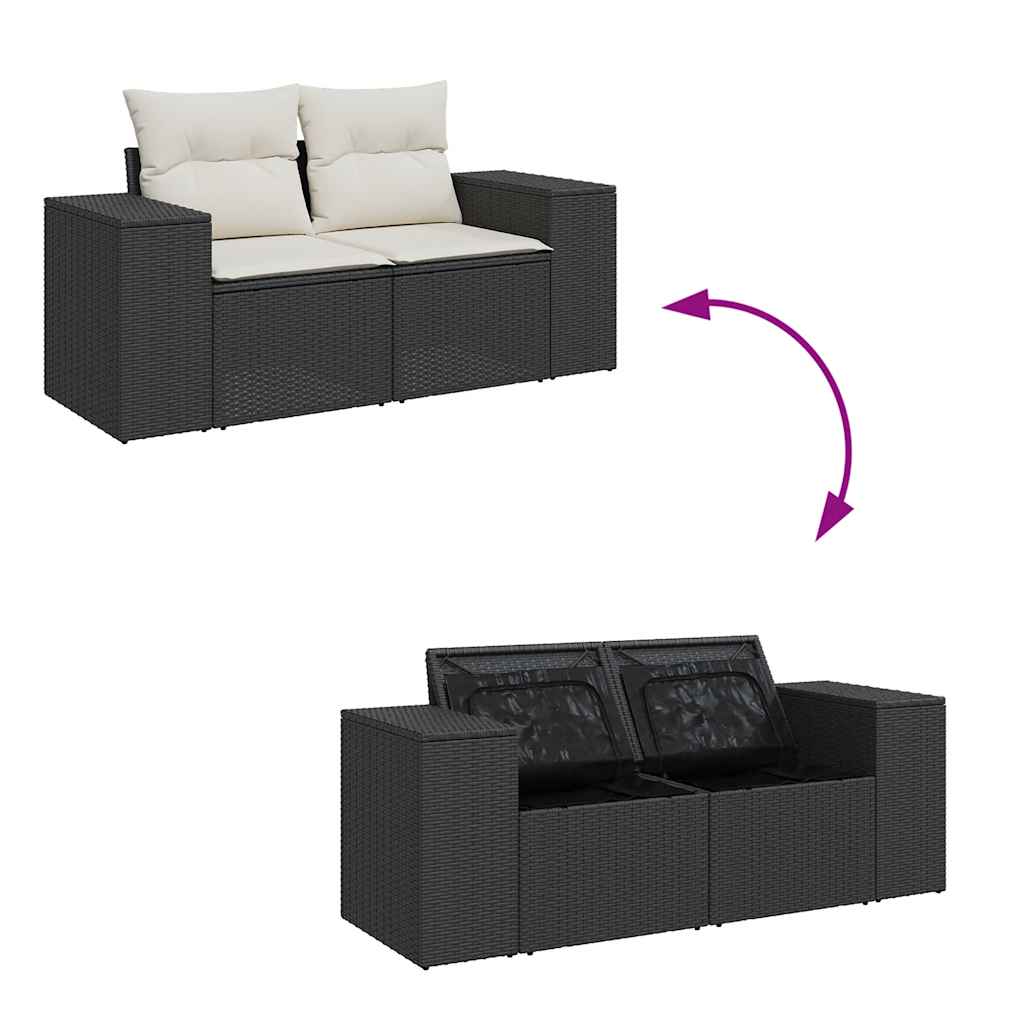 Set mobilier de grădină cu perne, 4 piese, negru, poliratan