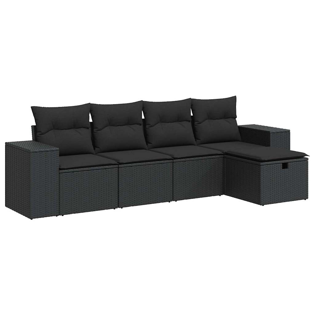 Set mobilier de grădină cu perne, 5 piese, negru, poliratan