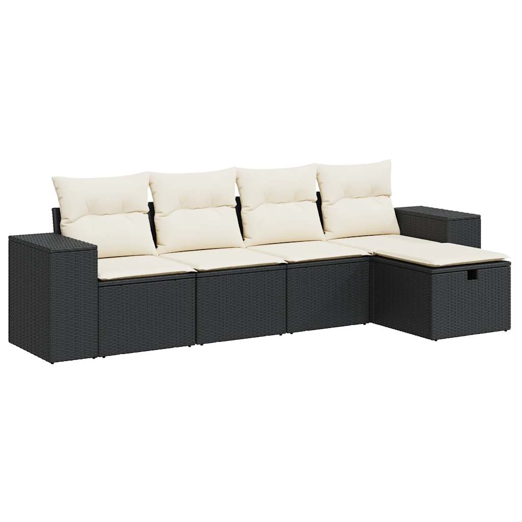 Set mobilier de grădină cu perne, 5 piese, negru, poliratan