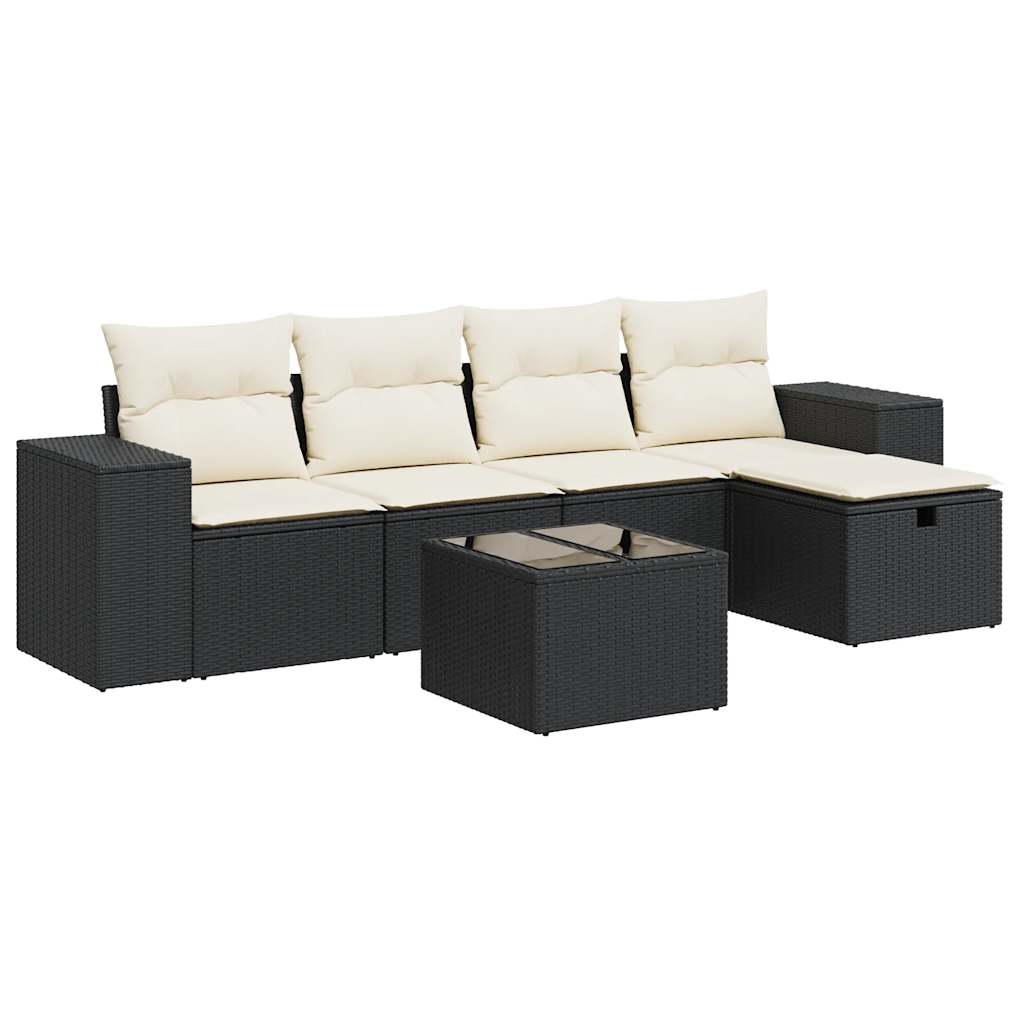 Set mobilier de grădină cu perne, 6 piese, negru, poliratan