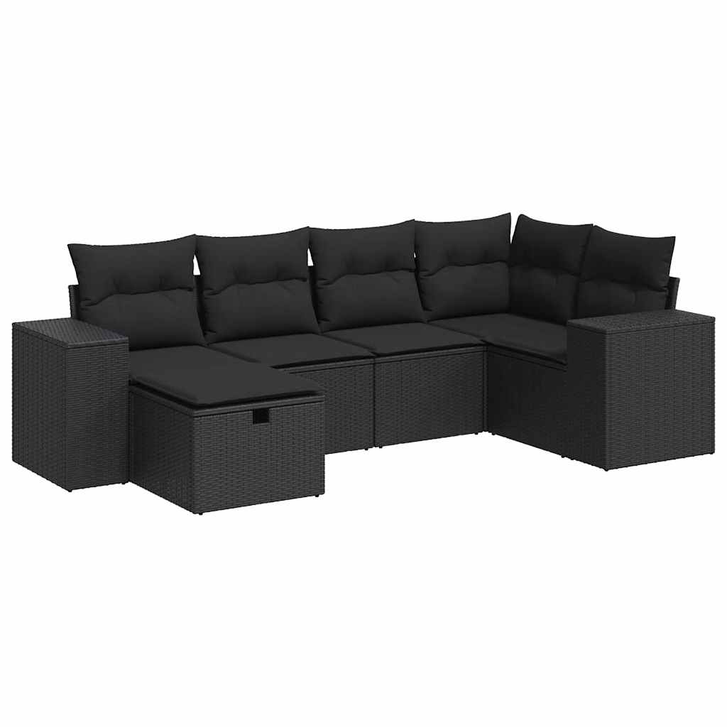 Set mobilier de grădină cu perne, 6 piese, negru, poliratan